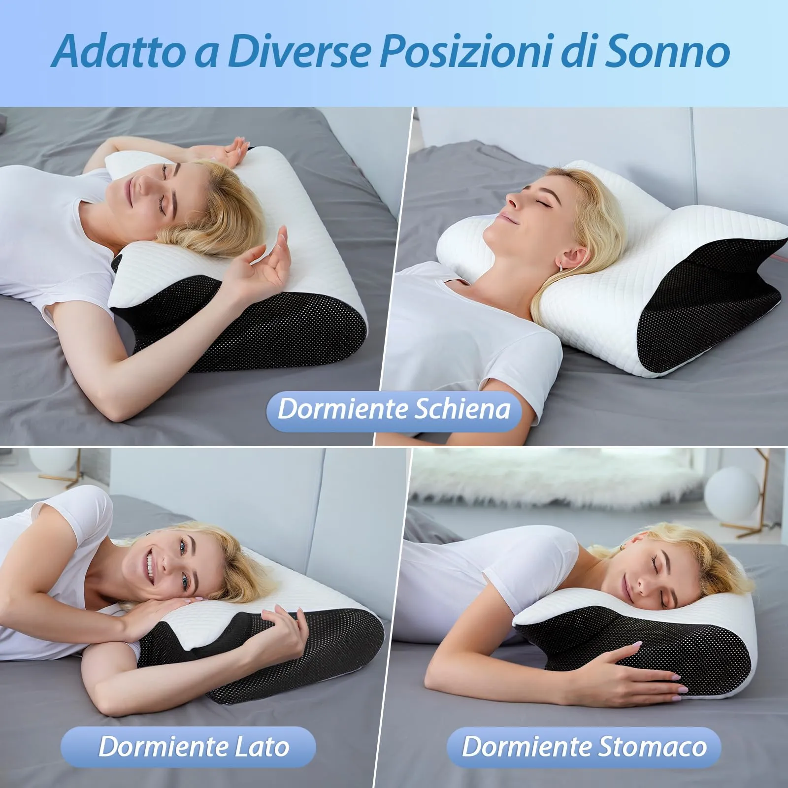 HOMCA Cuscino Memory Foam Ergonomico 2 in 1, Nero, 60x40x12/14cm - immagine 4
