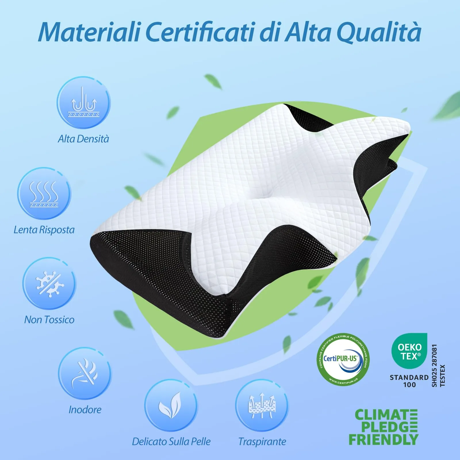 HOMCA Cuscino Memory Foam Ergonomico 2 in 1, Nero, 60x40x12/14cm - immagine 5