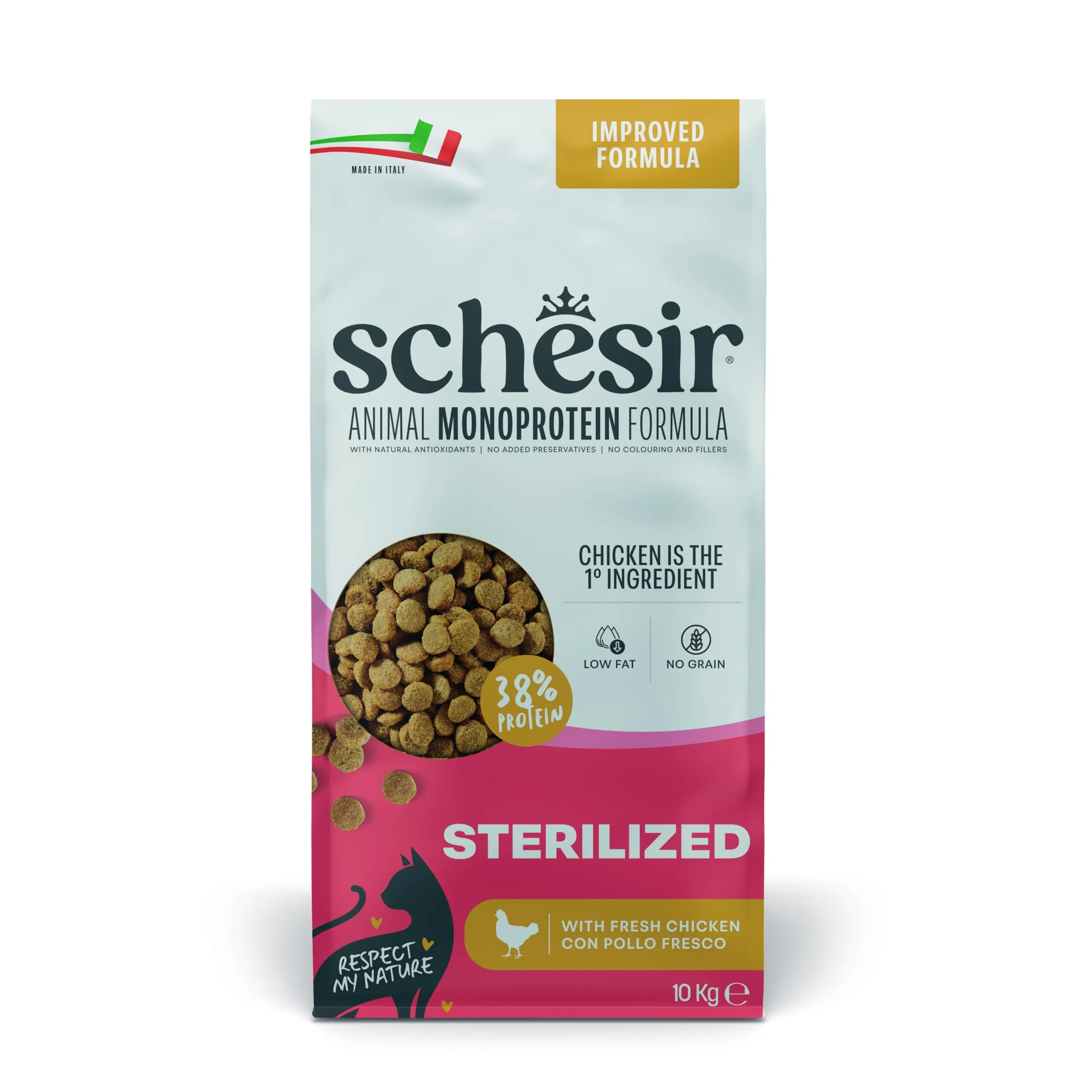 Schesir Animal Monoprotein Sterilized Pollo Croccantini per Gatti Adulti, 10 kg - immagine 1