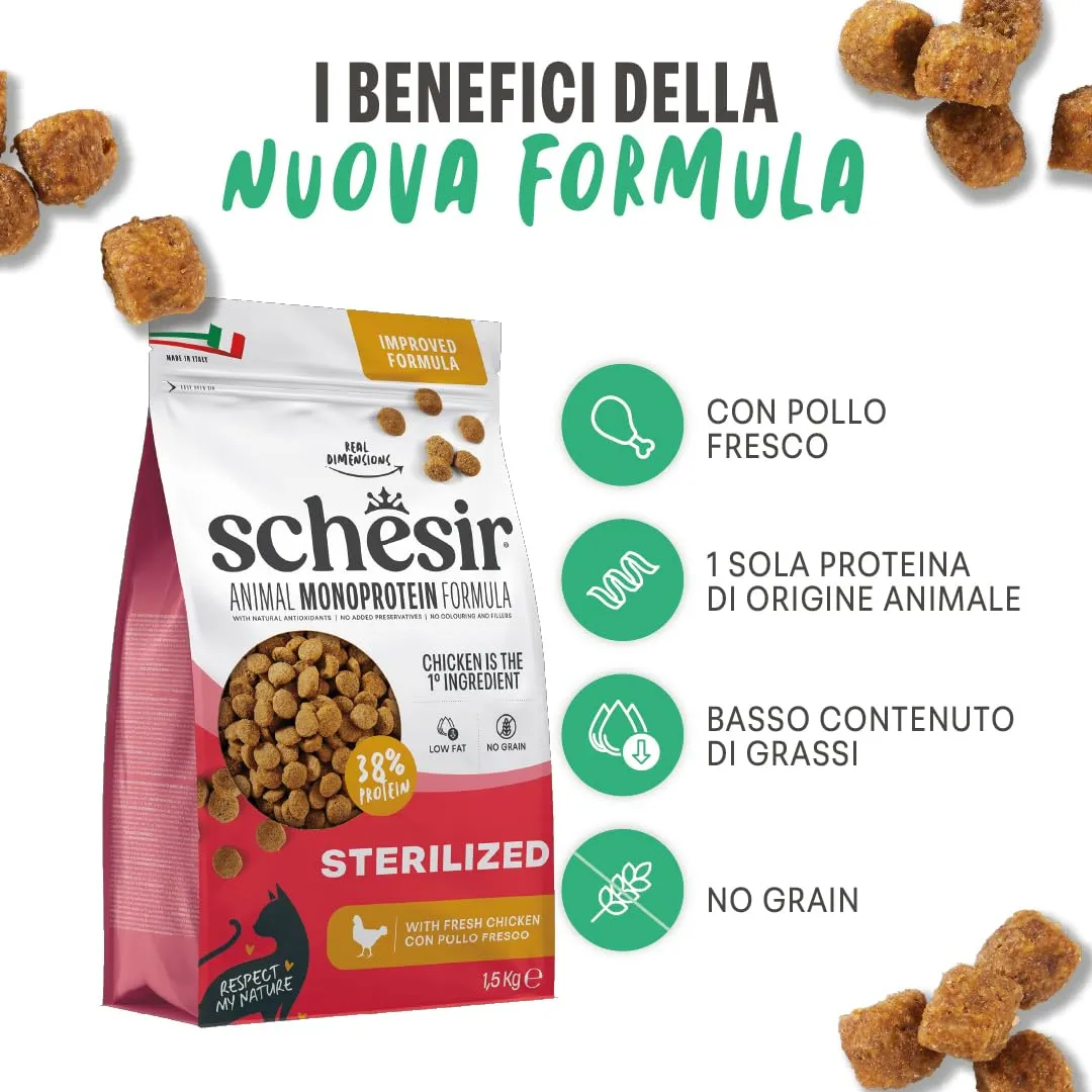 Schesir Animal Monoprotein Sterilized Pollo Croccantini per Gatti Adulti, 10 kg - immagine 3