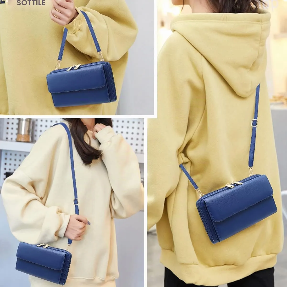 HNOOM Borsa a Tracolla Porta Cellulare Donna, Vino Rosso - immagine 2