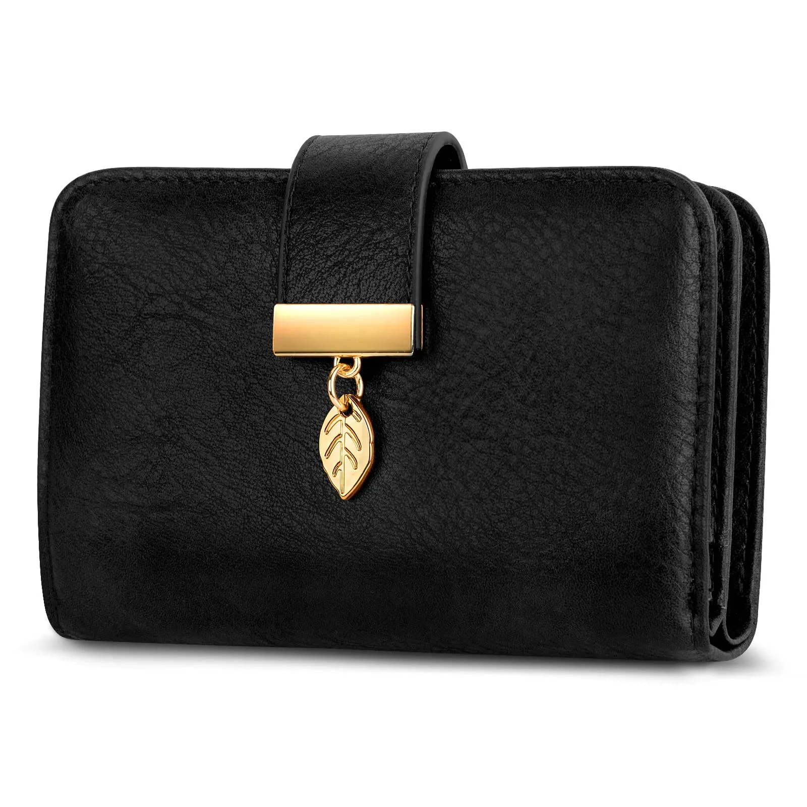 Faneam Portafoglio Donna in Pelle con Blocco RFID, Portamonete con Cerniera e Cordino, 14 Scomparti Carte, Vintage Nero - immagine 1
