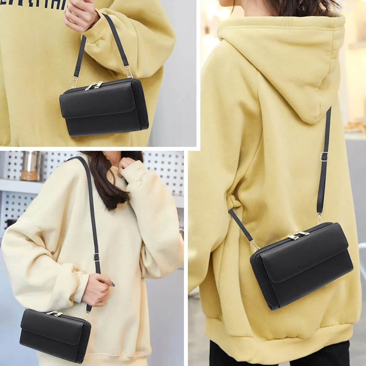 HNOOM Borsa a Tracolla Donna Porta Cellulare, Vino Rosso - immagine 2