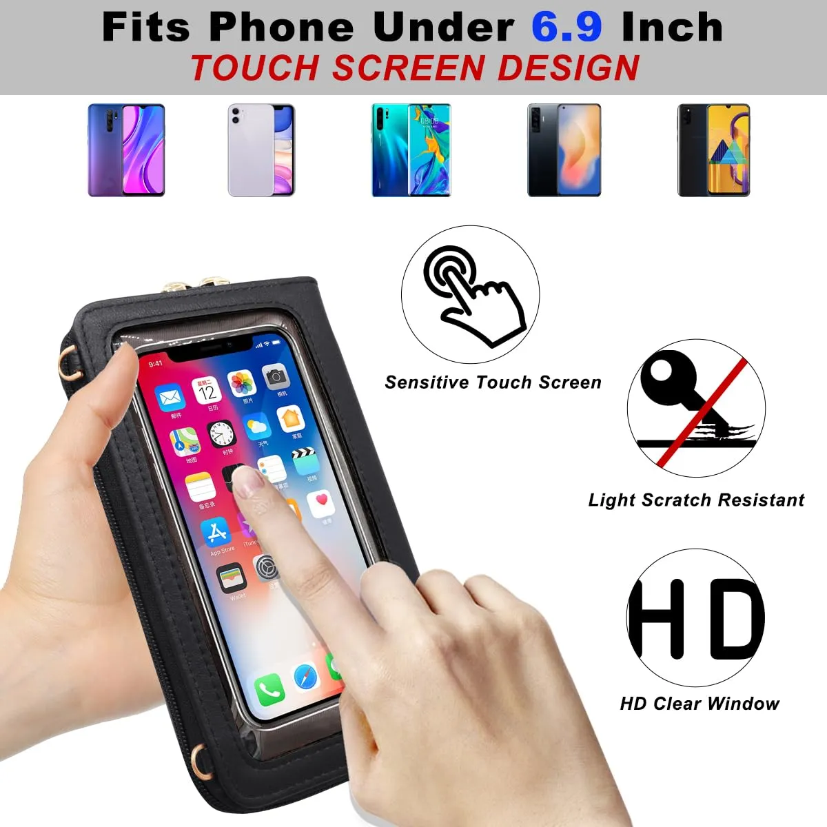 HNOOM Borsa a Tracolla Donna Porta Cellulare, Vino Rosso - immagine 5