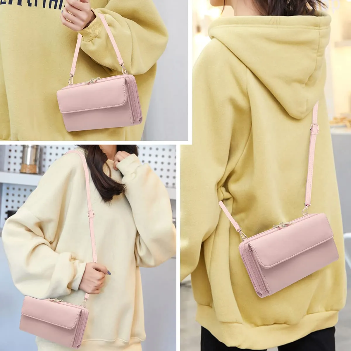 HNOOM Borsa a Tracolla Porta Cellulare Donna, Vino Rosso - immagine 2