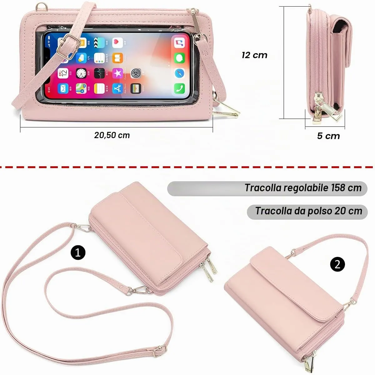HNOOM Borsa a Tracolla Porta Cellulare Donna, Vino Rosso - immagine 6