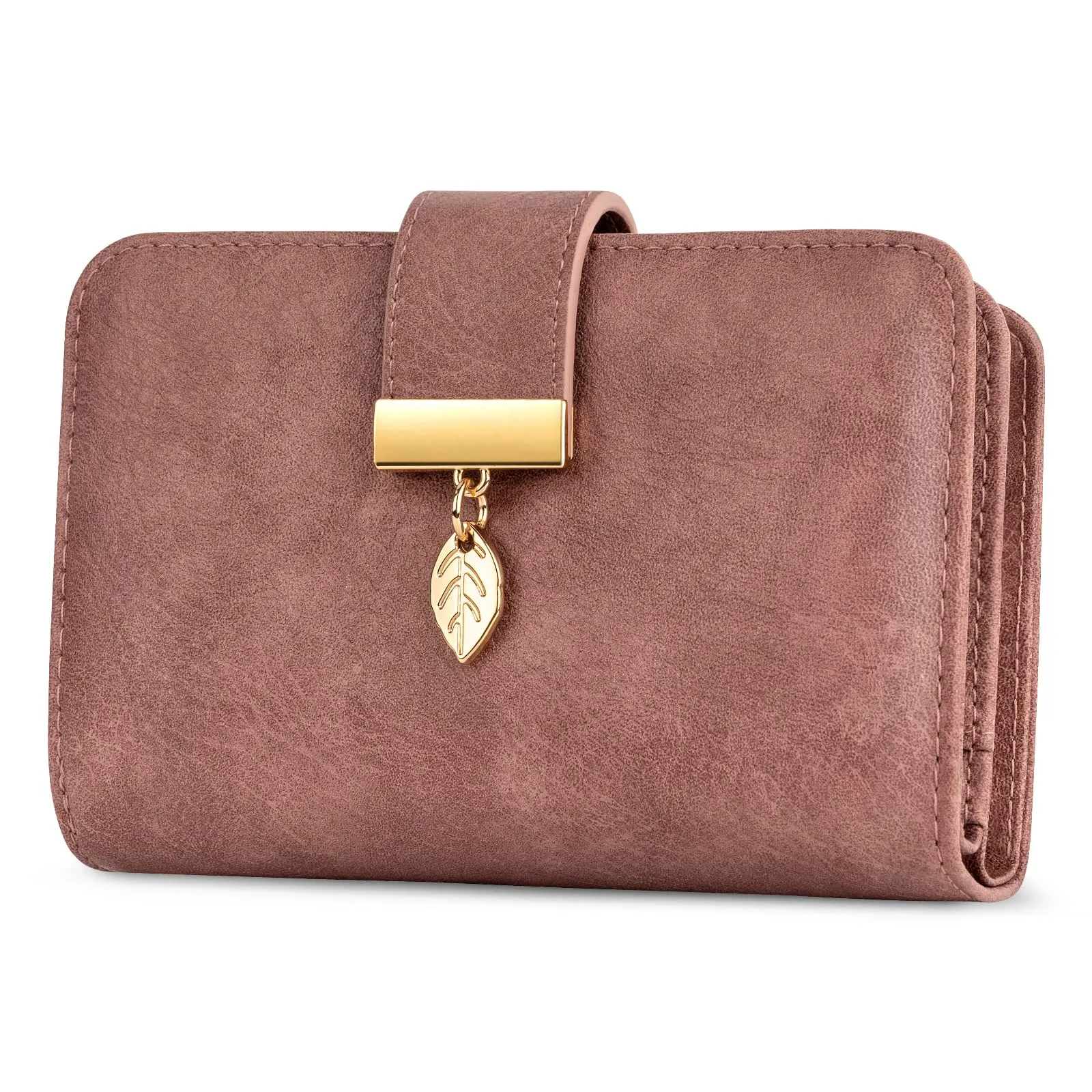 Faneam Portafoglio Donna in Pelle con Blocco RFID, Portamonete con Cerniera e Cordino, 14 Scomparti Carte (Vintage Rosa) - immagine 1