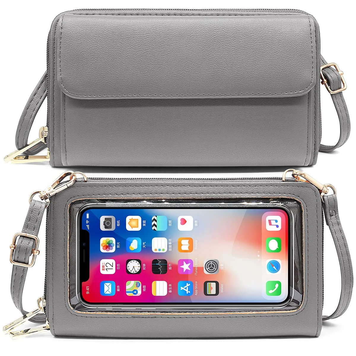 HNOOM Borsa a Tracolla Porta Cellulare Donna, Vino Rosso - immagine 1