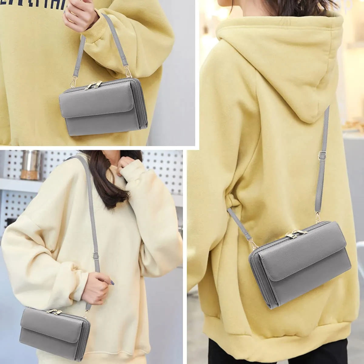 HNOOM Borsa a Tracolla Porta Cellulare Donna, Vino Rosso - immagine 2