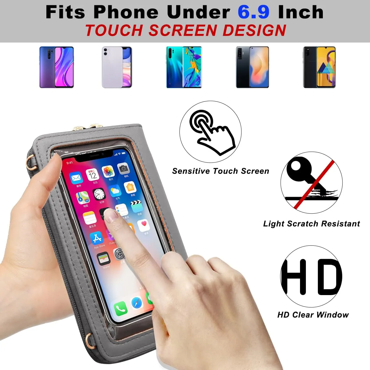 HNOOM Borsa a Tracolla Porta Cellulare Donna, Vino Rosso - immagine 4