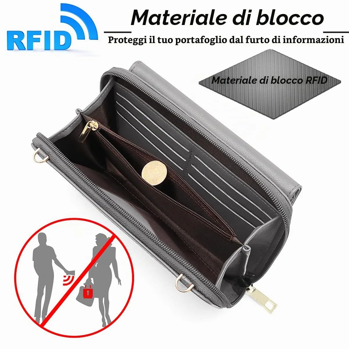 HNOOM Borsa a Tracolla Porta Cellulare Donna, Vino Rosso - immagine 5