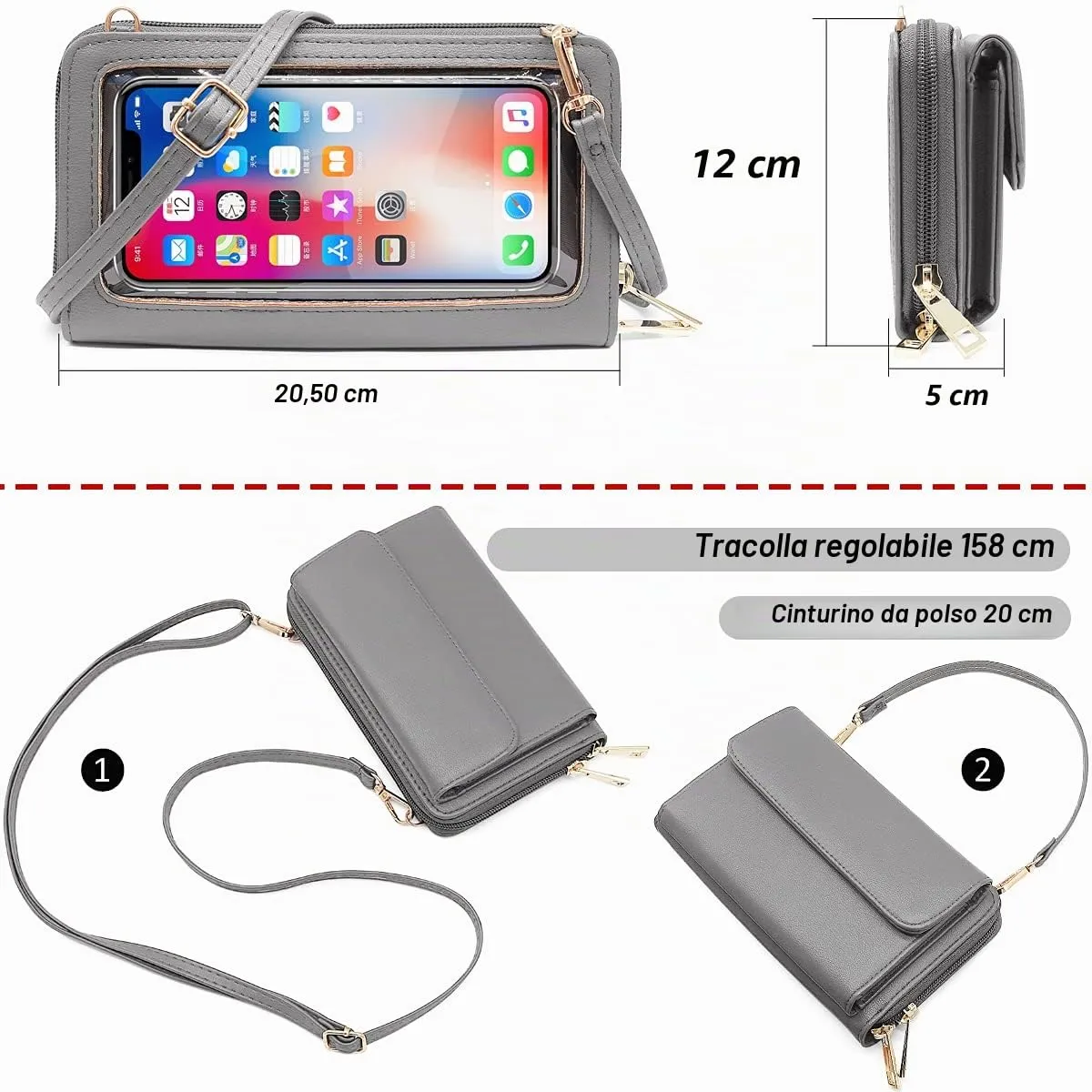 HNOOM Borsa a Tracolla Porta Cellulare Donna, Vino Rosso - immagine 6