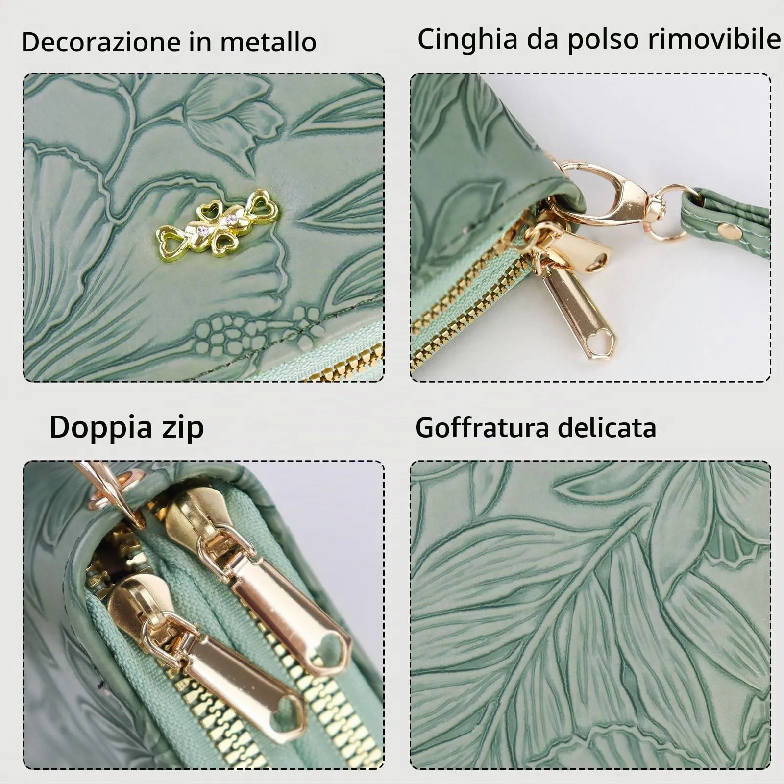 AdiStylinno Portafoglio Donna Lungo in Pelle PU Floreale con Cerniera, 8 Slot per Carte e 4 Scomparti - immagine 2