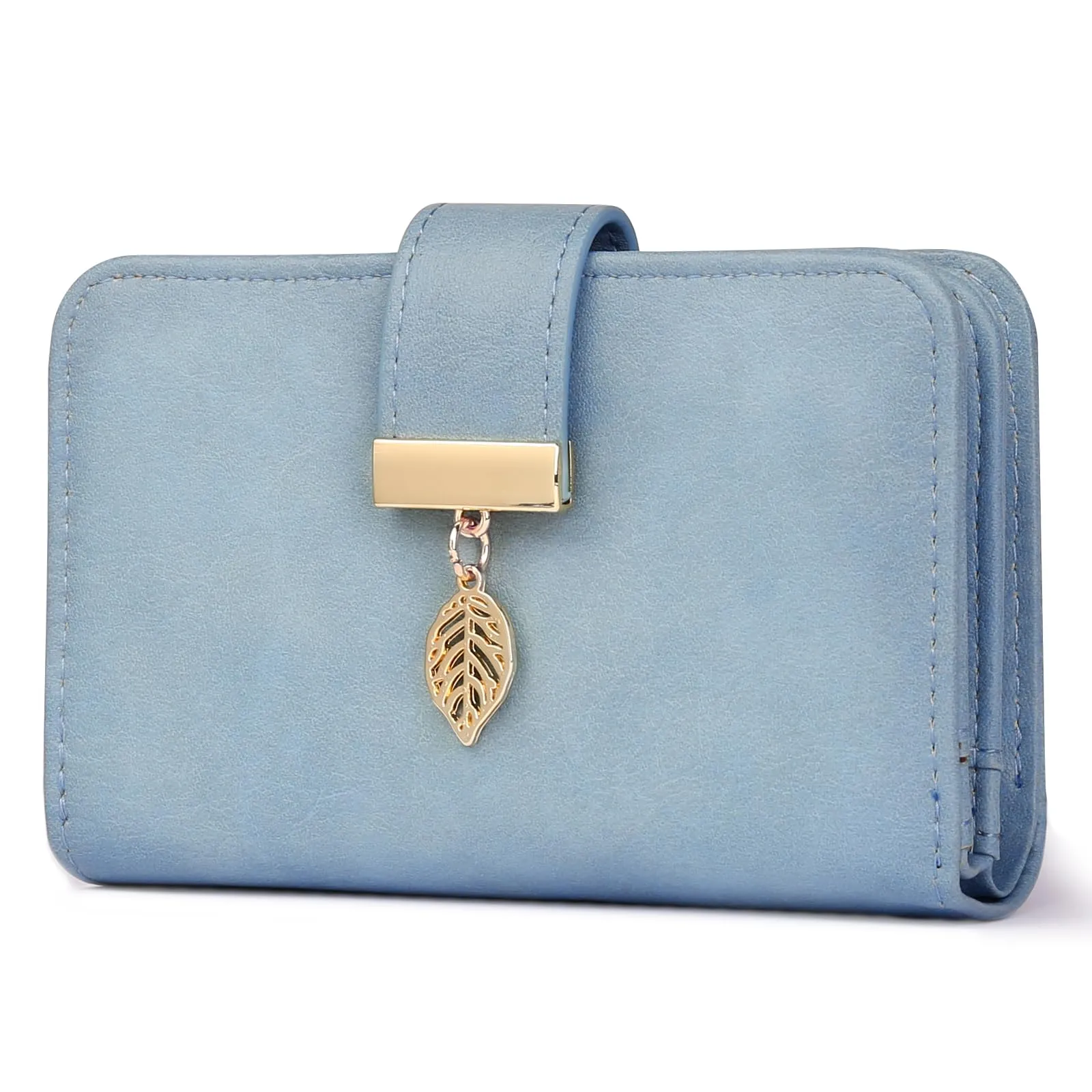 Faneam Portafoglio Donna in Pelle con Blocco RFID, Portamonete con Cerniera e Cordino, 14 Scomparti Carte (Blu Chiaro Retrò) - immagine 1