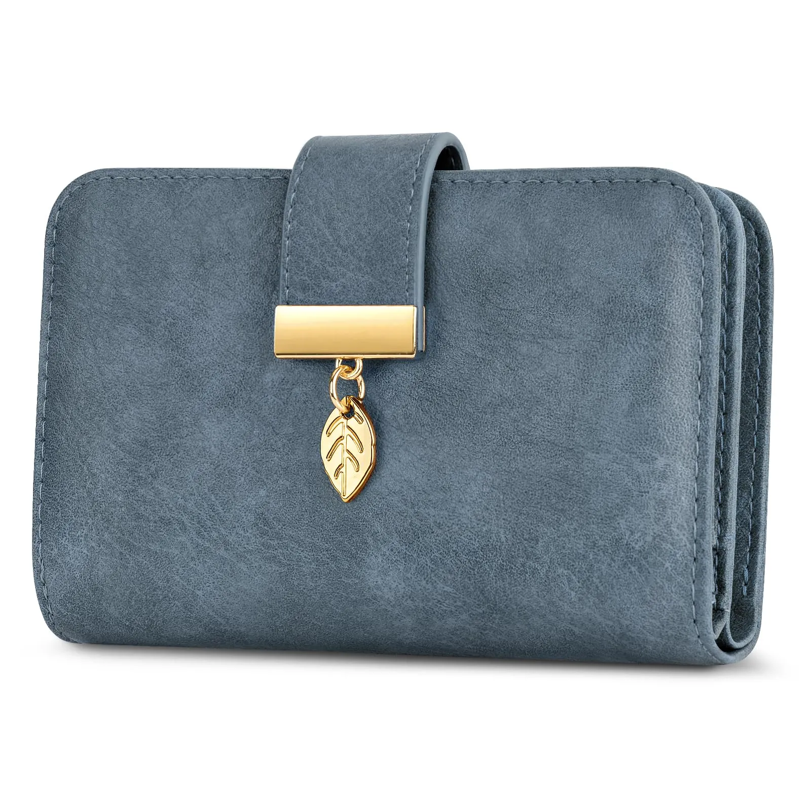 Faneam Portafoglio Donna in Pelle con Blocco RFID, Portamonete con Cerniera e Cordino, 14 Scomparti Carte (Blu scuro) - immagine 1
