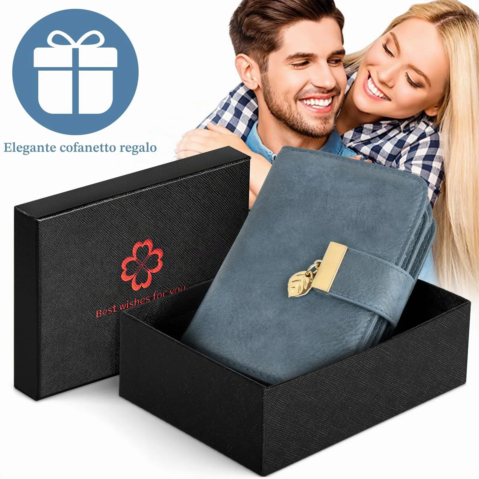Faneam Portafoglio Donna in Pelle con Blocco RFID, Portamonete con Cerniera e Cordino, 14 Scomparti Carte (Blu scuro) - immagine 7