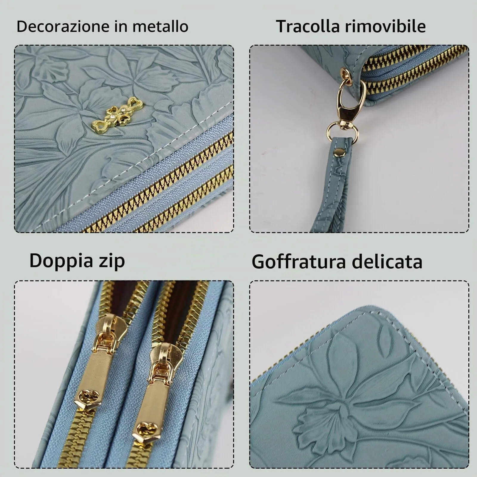 AdiStylinno Portafoglio Donna Lungo in Pelle PU Floreale con Cerniera, 8 Slot per Carte e 4 Scomparti - immagine 4
