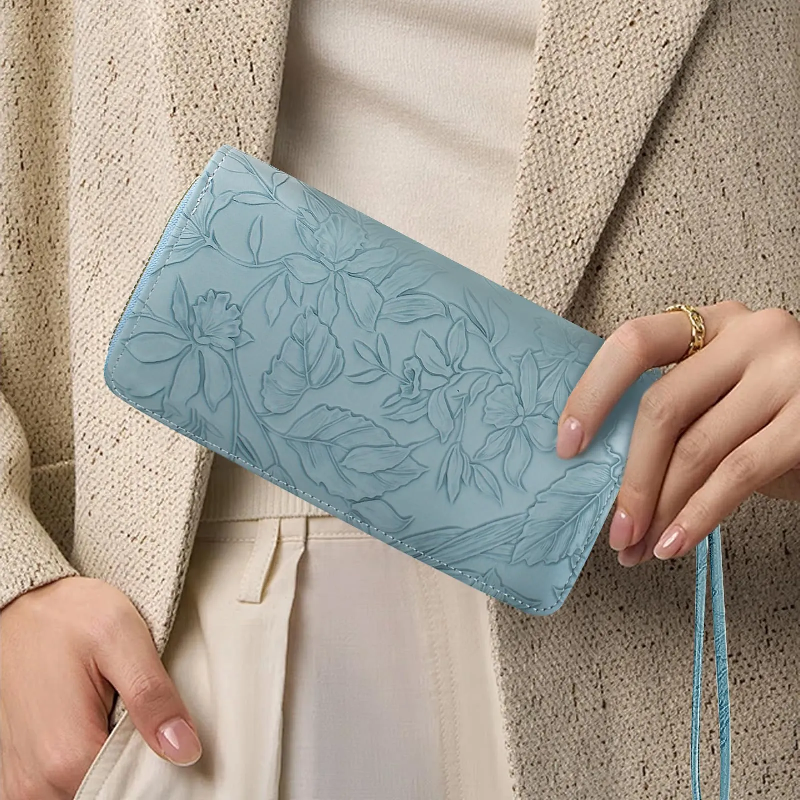 AdiStylinno Portafoglio Donna Lungo in Pelle PU Floreale con Cerniera, 8 Slot per Carte e 4 Scomparti - immagine 5