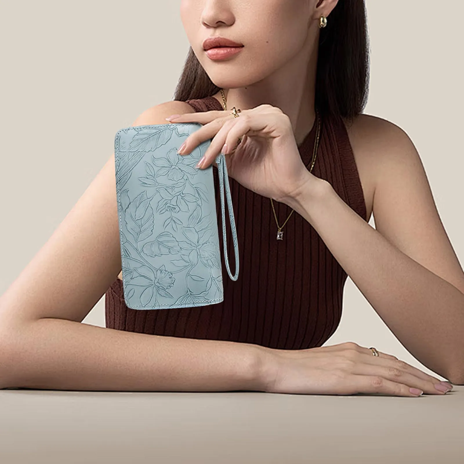 AdiStylinno Portafoglio Donna Lungo in Pelle PU Floreale con Cerniera, 8 Slot per Carte e 4 Scomparti - immagine 6