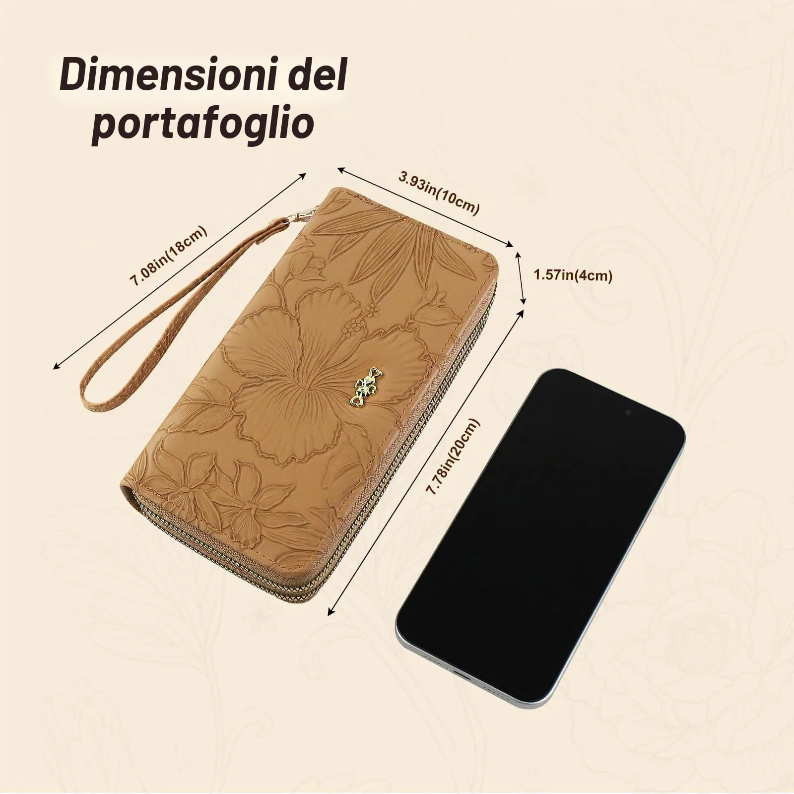 AdiStylinno Portafoglio da Donna in Pelle PU, Stampa Floreale, Kaki Scuro, 19 x 4.5 x 9.8 cm - immagine 2