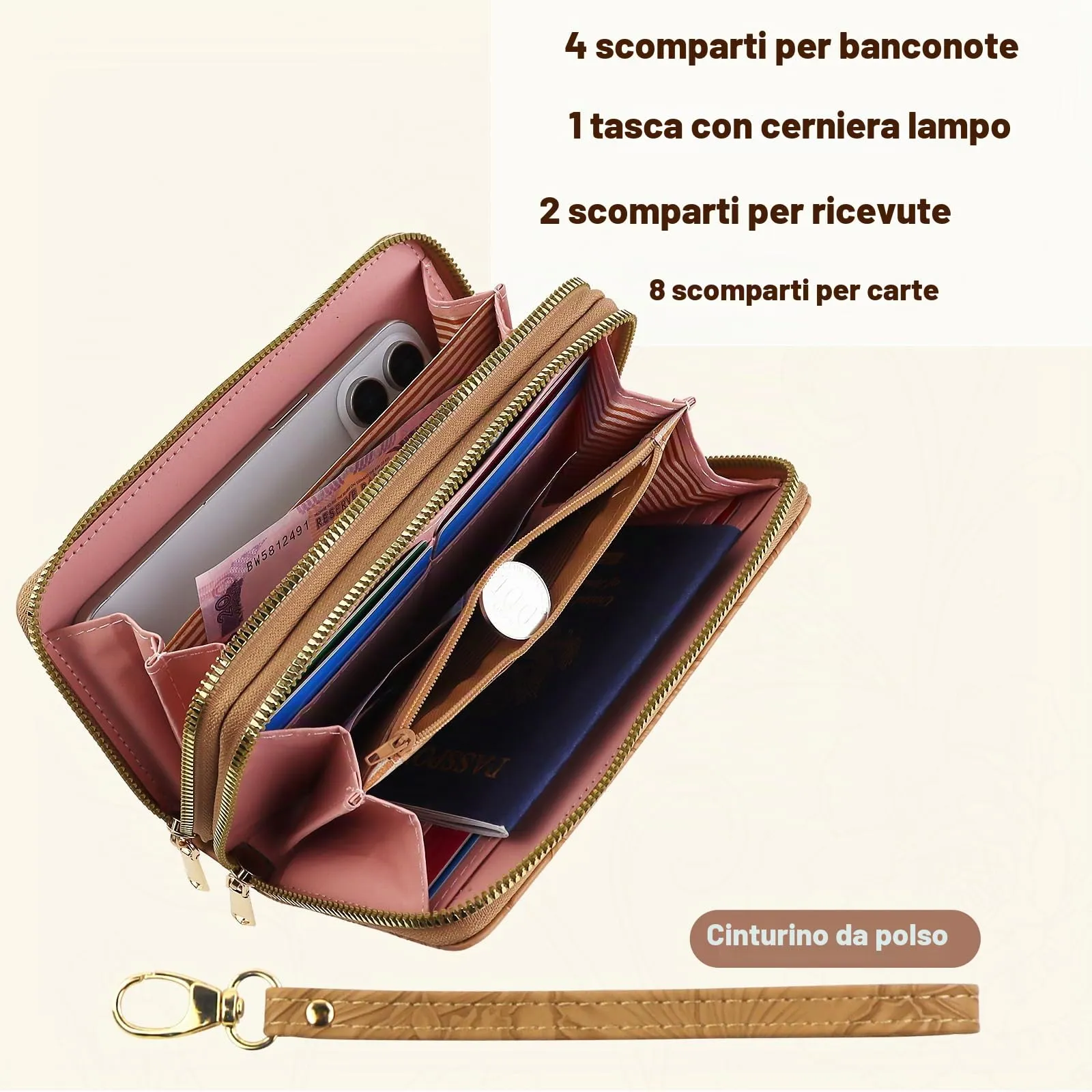 AdiStylinno Portafoglio da Donna in Pelle PU, Stampa Floreale, Kaki Scuro, 19 x 4.5 x 9.8 cm - immagine 3