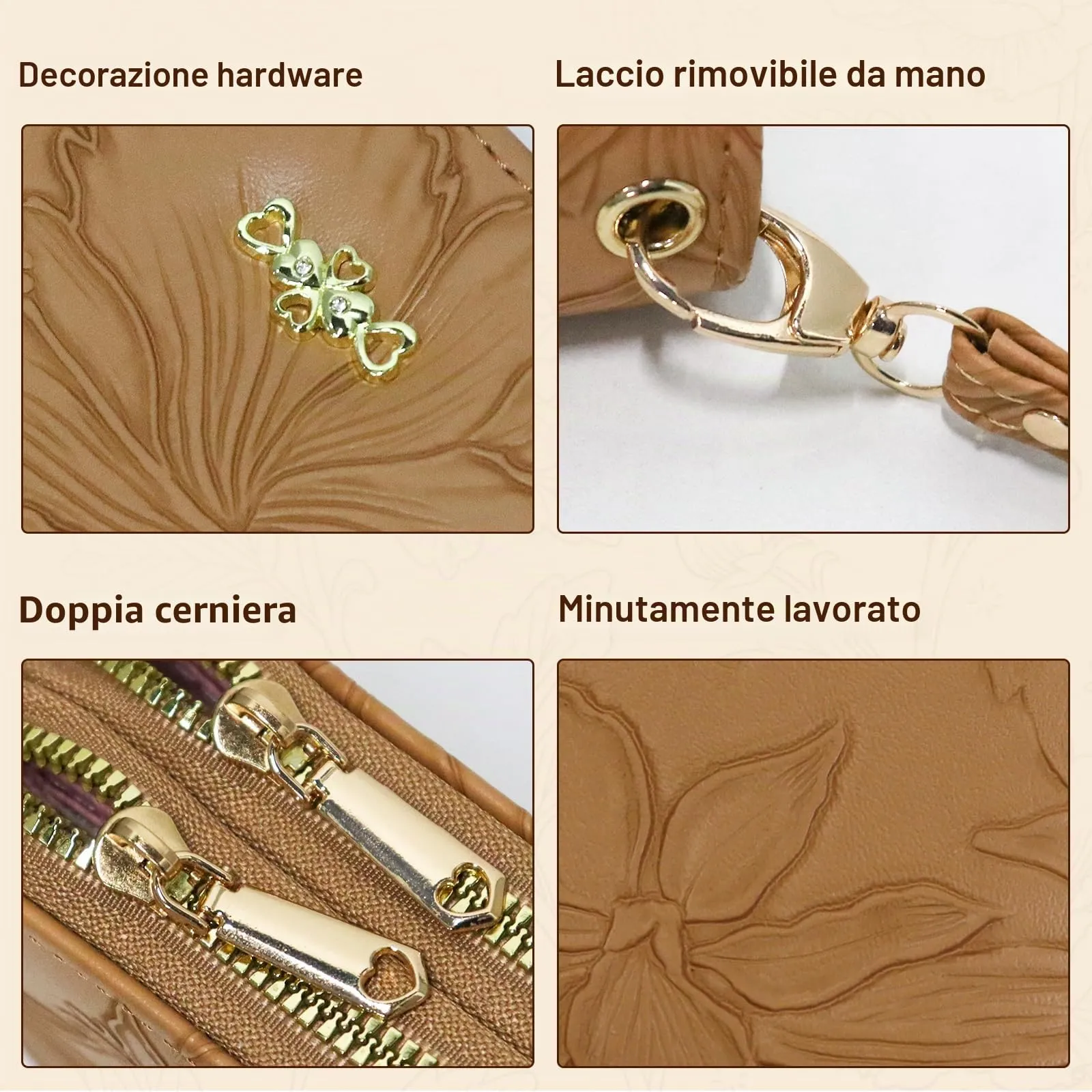AdiStylinno Portafoglio da Donna in Pelle PU, Stampa Floreale, Kaki Scuro, 19 x 4.5 x 9.8 cm - immagine 4