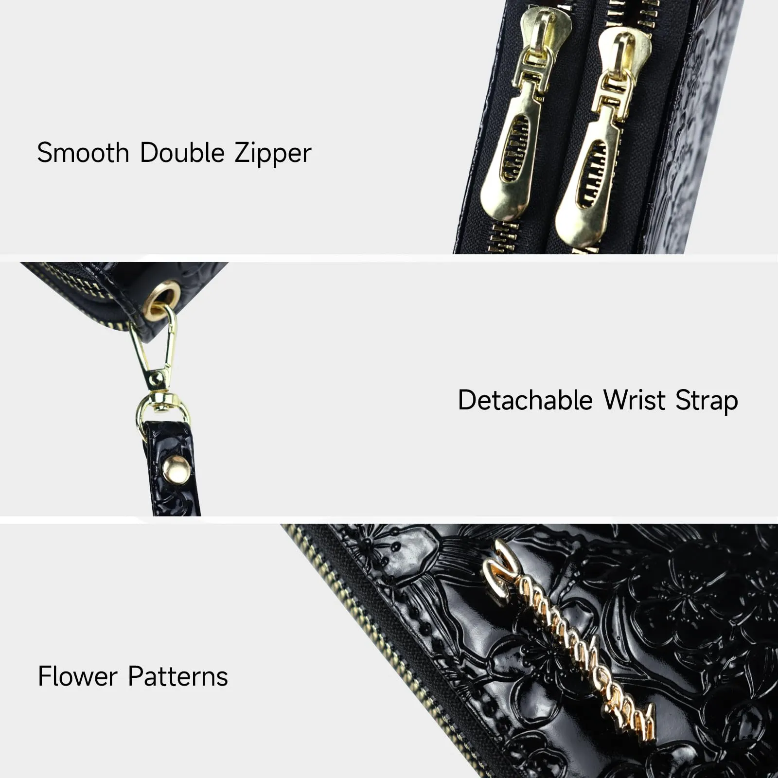 AdiStylinno Portafoglio da Donna in Pelle PU con Stampa Floreale, Nero-D, 19 x 4.5 x 9.8 cm - immagine 3