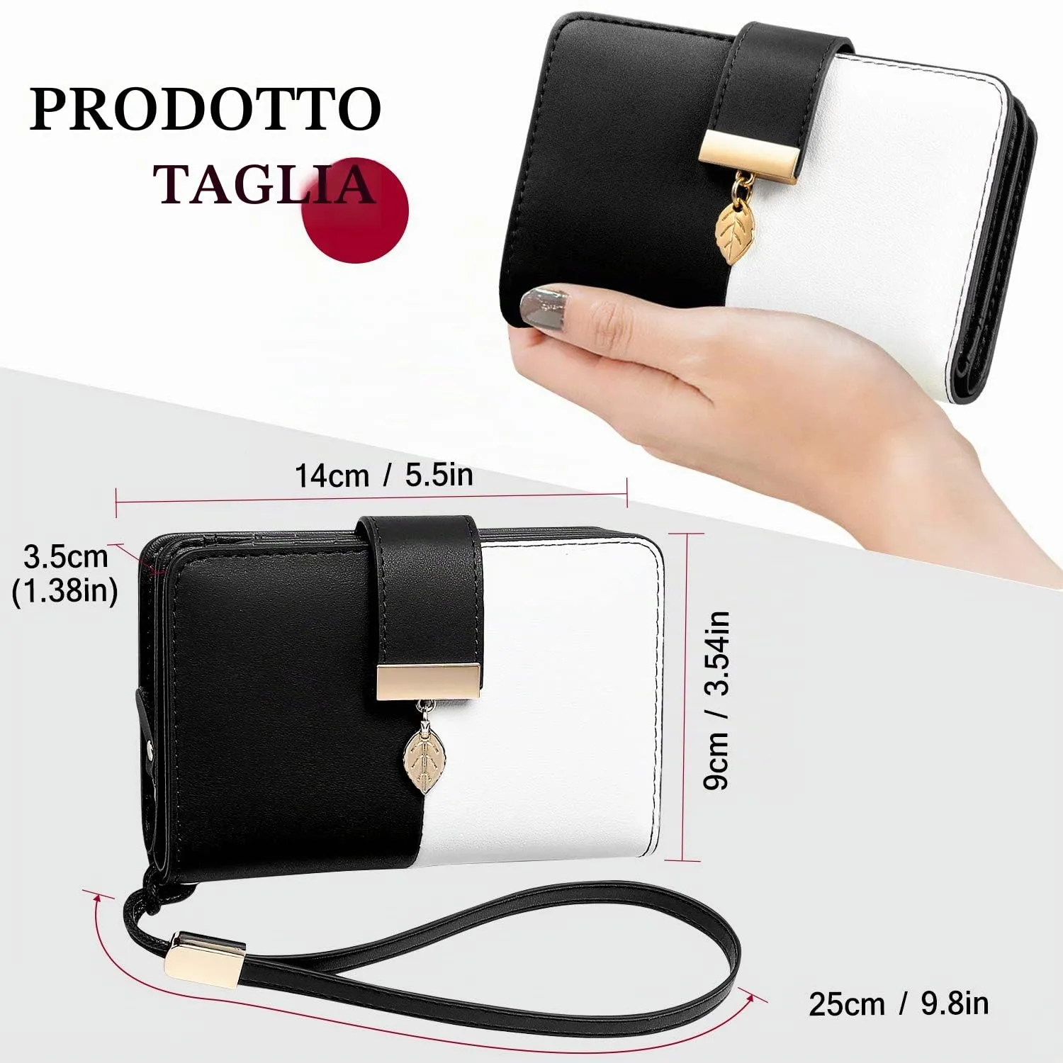 Faneam Portafoglio Donna in Pelle con Blocco RFID, Portamonete con Cerniera e Cordino, 14 Scomparti Carte (Nero) - immagine 4