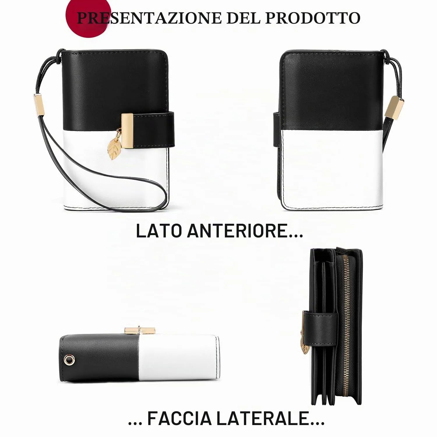 Faneam Portafoglio Donna in Pelle con Blocco RFID, Portamonete con Cerniera e Cordino, 14 Scomparti Carte (Nero) - immagine 7