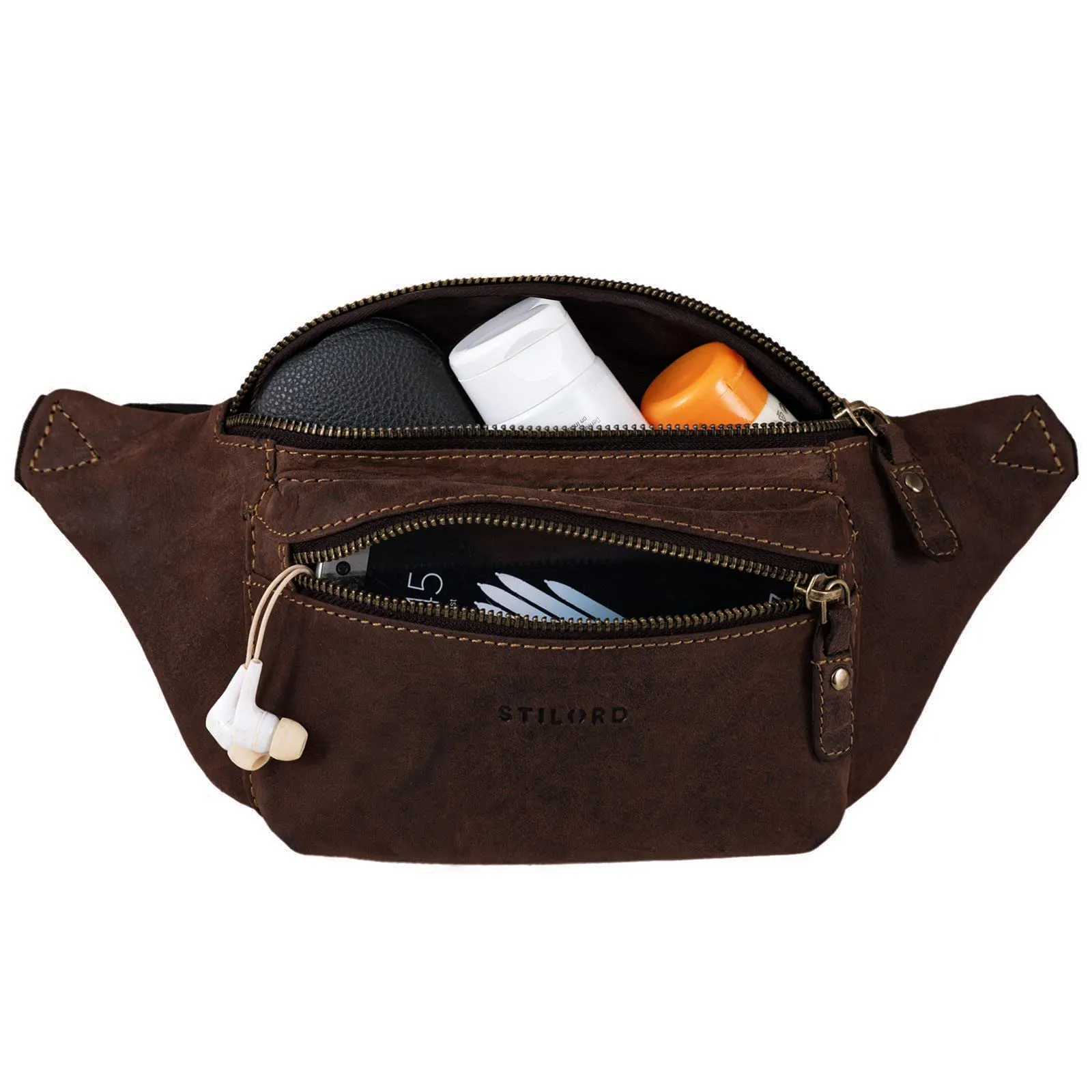 STILORD Portland Marsupio in Vera Pelle Vintage Unisex - Novello Marron - immagine 6