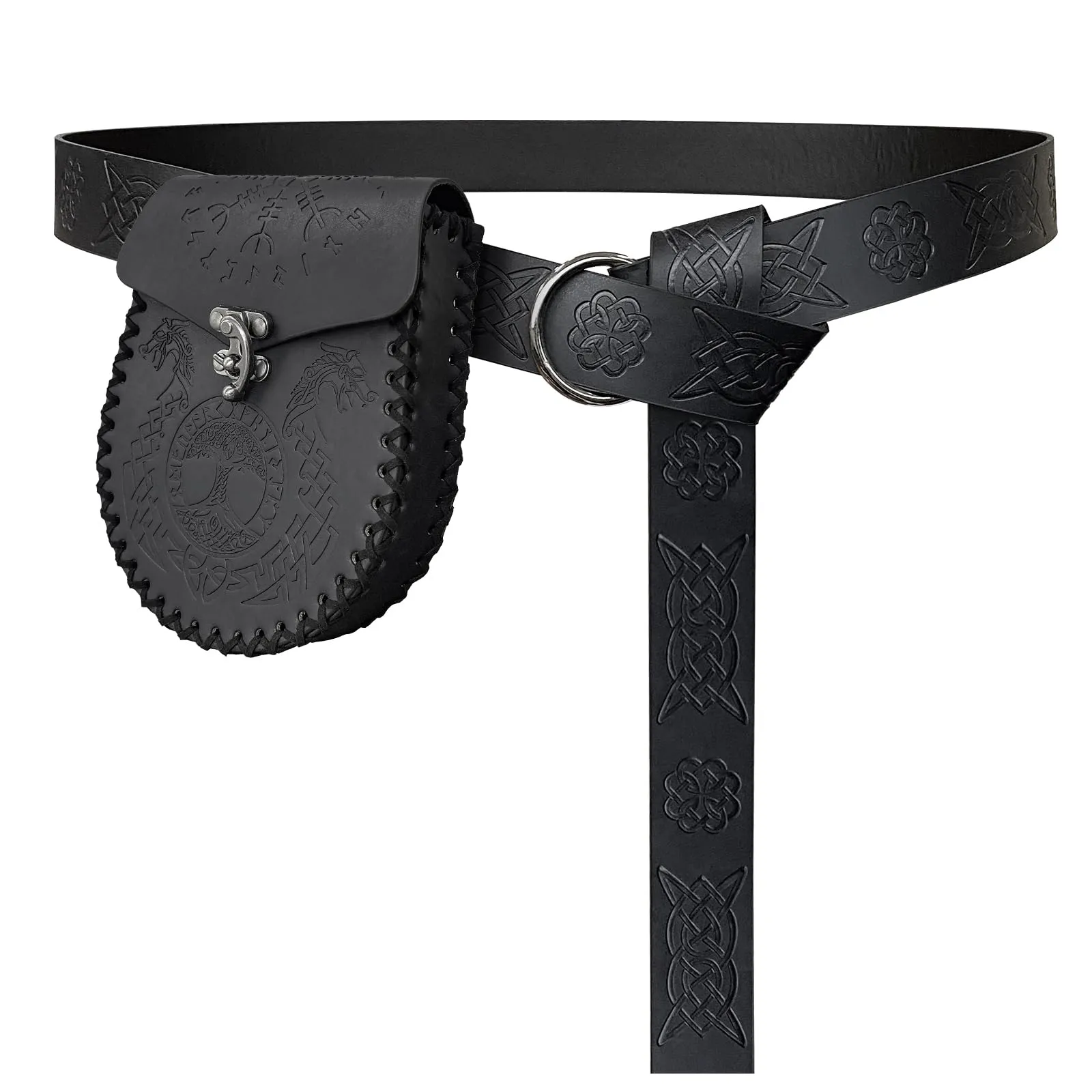 HiiFeuer Cintura e Marsupio Medievale in Finta Pelle Vintage, Nero A - immagine 1