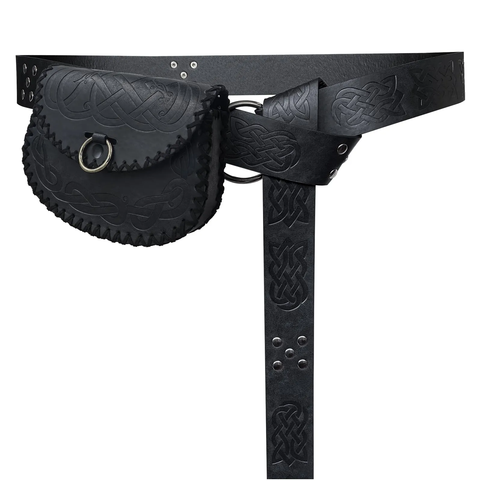 HiiFeuer Cintura Medievale con Borsa Vichinga in Ecopelle Vintage, Nero B - immagine 1