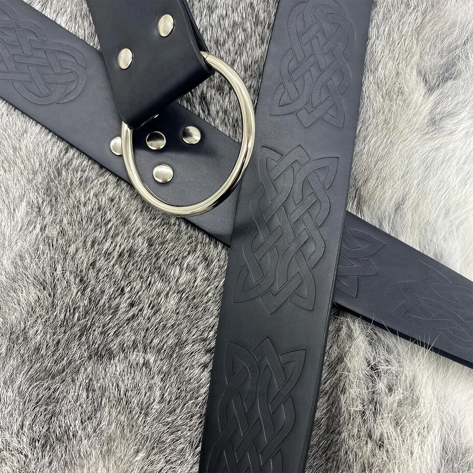 HiiFeuer Cintura Medievale con Borsa Vichinga in Ecopelle Vintage, Nero B - immagine 5