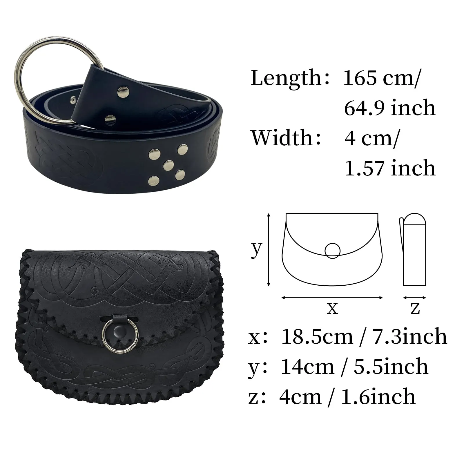 HiiFeuer Cintura Medievale con Borsa Vichinga in Ecopelle Vintage, Nero B - immagine 6