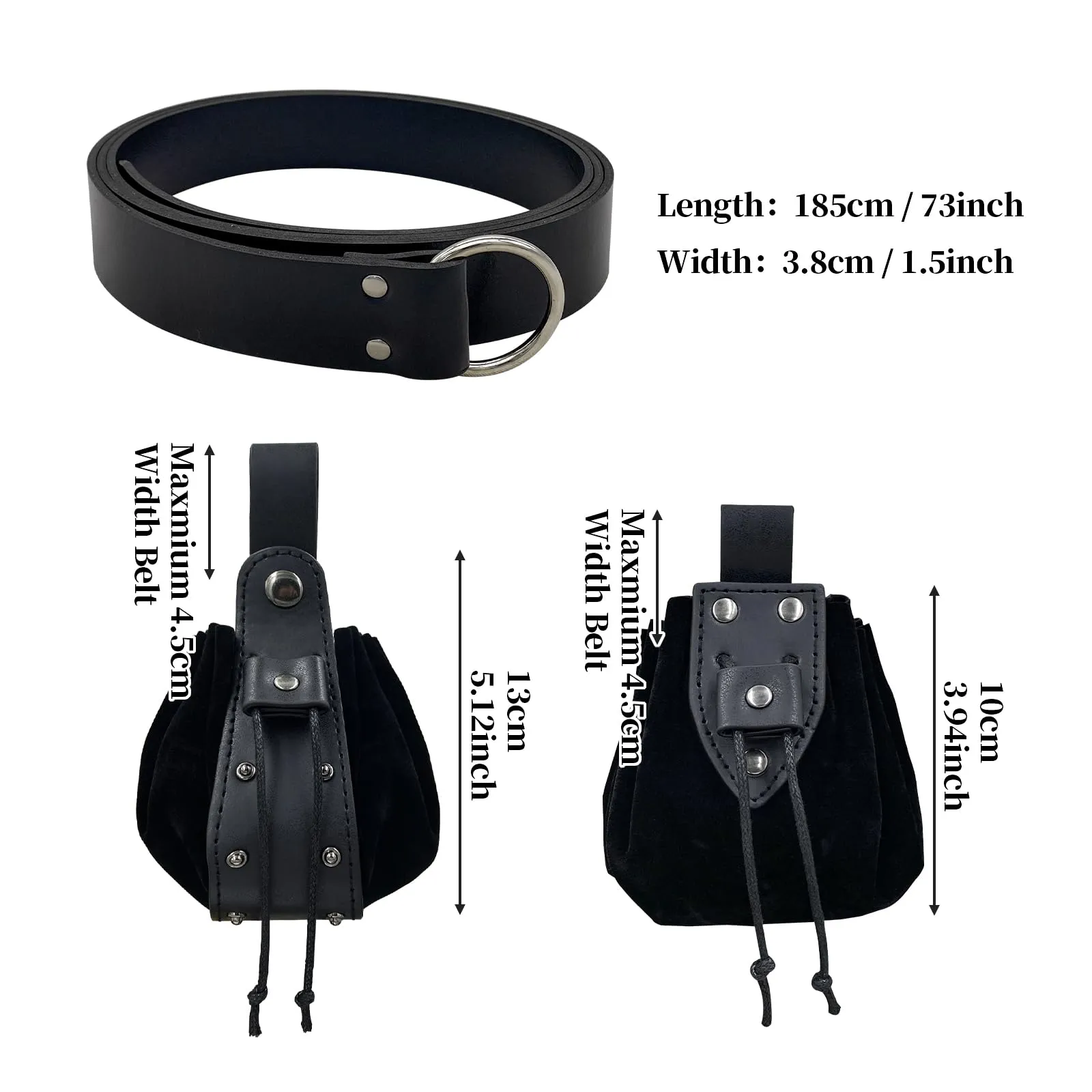 HiiFeuer Cintura con Fibbia Vichinga Fenrir e Borsa per Cintura Nordica in Ecopelle Vintage per LARP, Nero D - immagine 6
