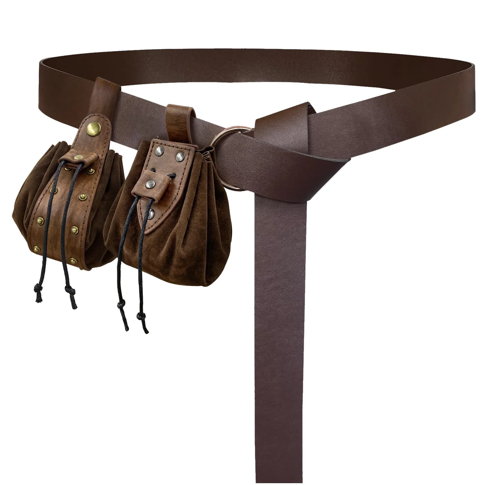 HiiFeuer Cintura con fibbia vichinga Fenrir e borsa nordica in ecopelle vintage per LARP, Marrone D - immagine 1