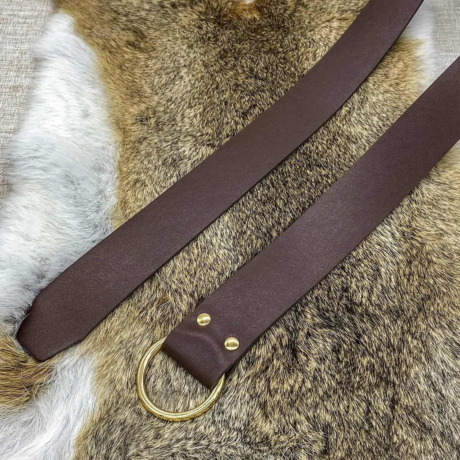 HiiFeuer Cintura con fibbia vichinga Fenrir e borsa nordica in ecopelle vintage per LARP, Marrone D - immagine 5