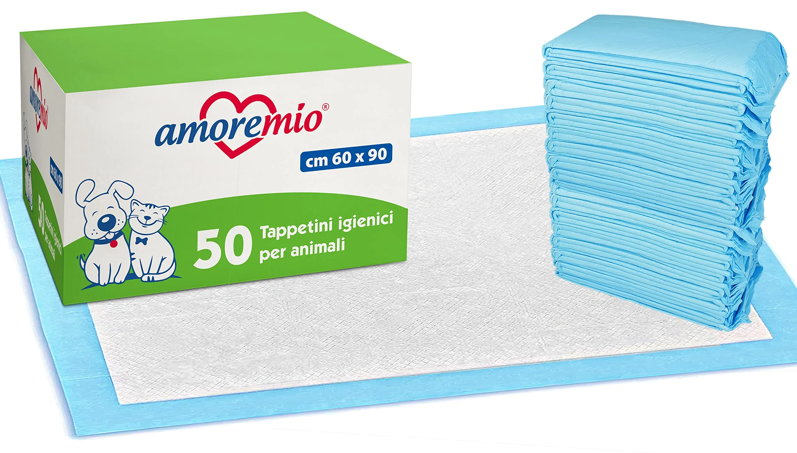 Amore Mio Tappetini Igienici per Cani e Gatti, Super Assorbenti, 60x90 cm, 50 Pezzi - immagine 1