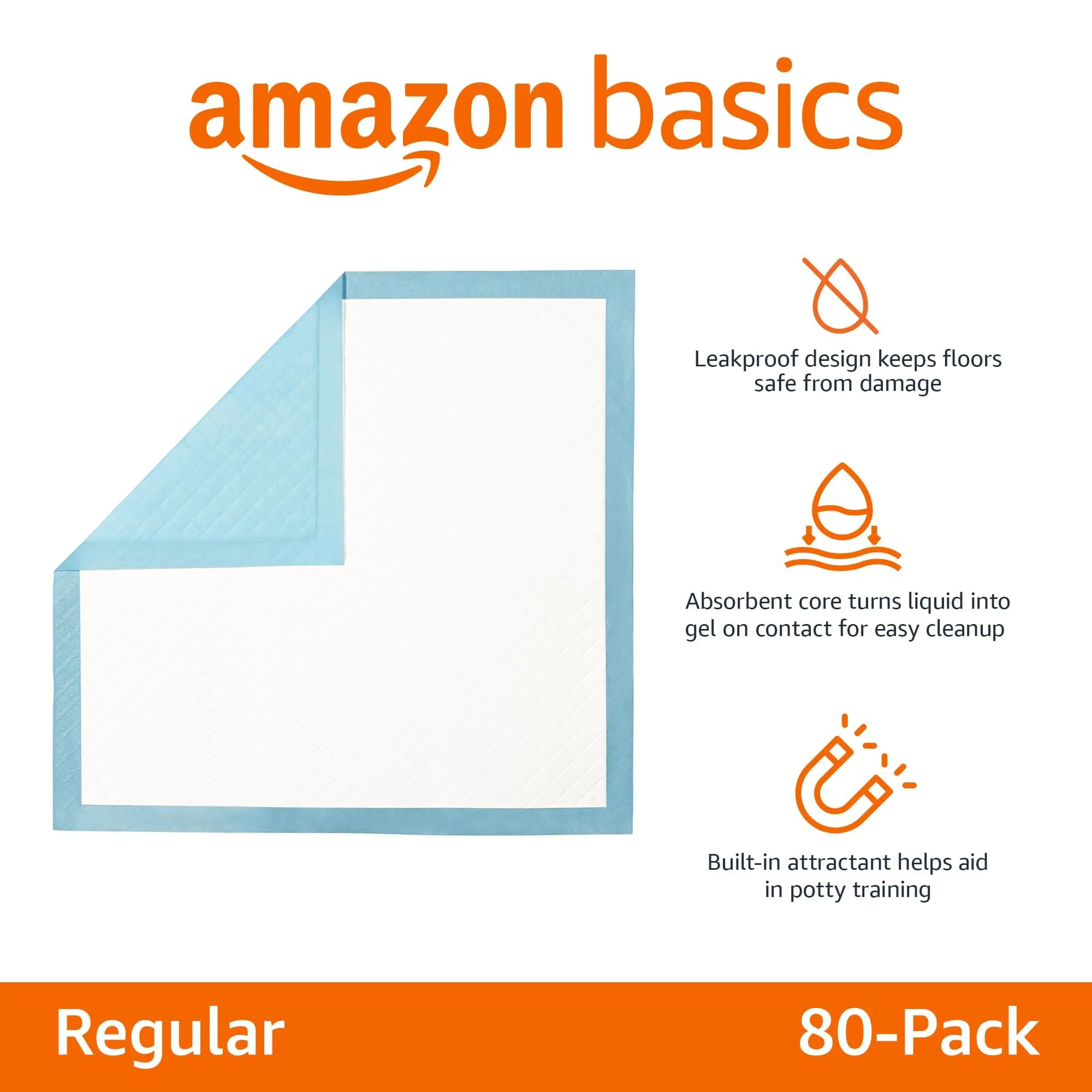 Amazon Basics Tappetini per addestramento cani e cuccioli, a prova di perdite, dimensione standard, confezione da 80, Blu - immagine 2