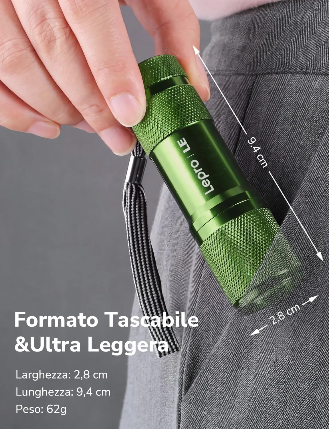 Lepro Torcia UV LED 395nm Portatile Luce Nera Verde, 3 Batterie AAA Incluse - immagine 5