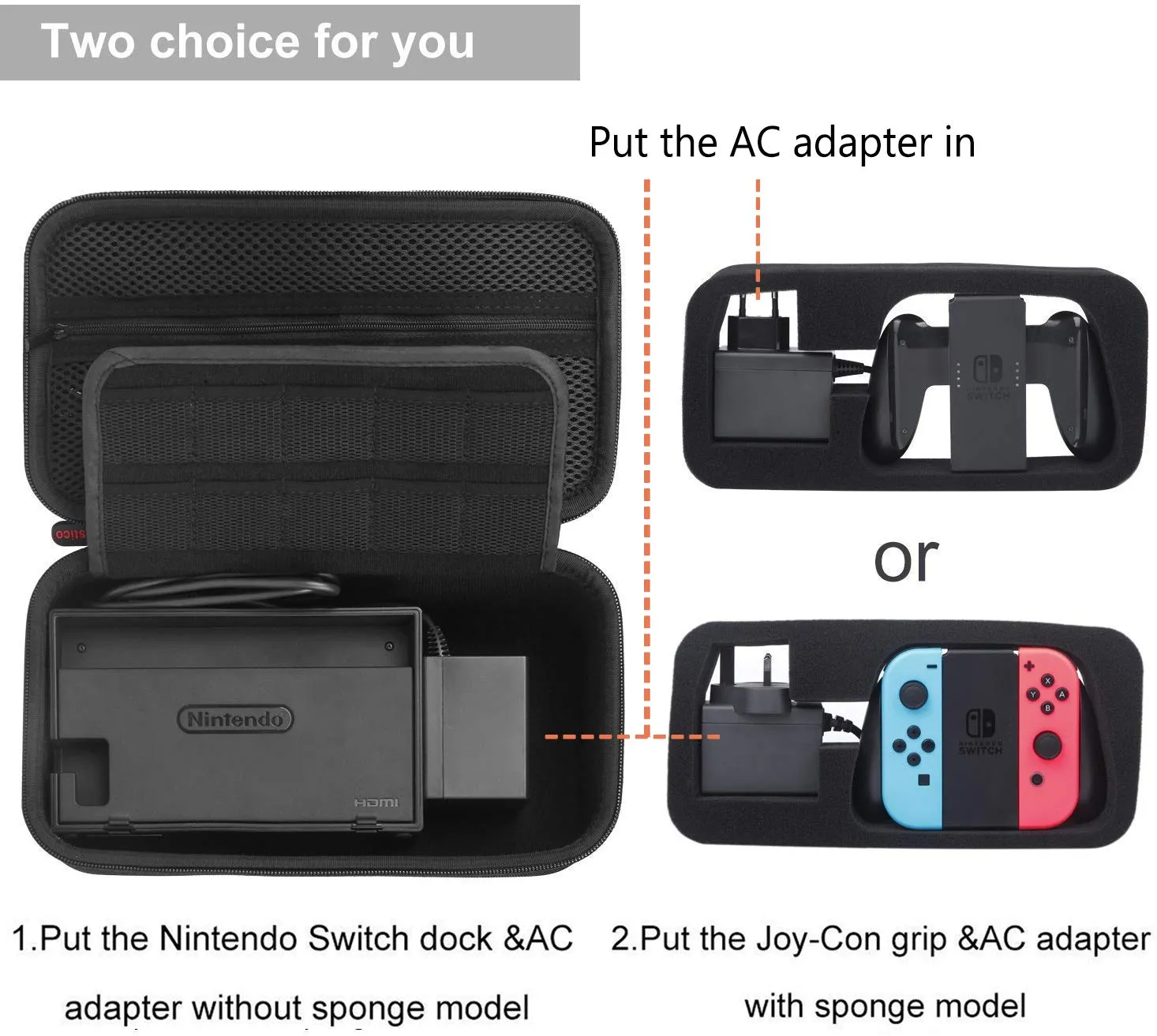 Bestico Custodia per Nintendo Switch e Switch OLED, Case da viaggio per Console, 10 Giochi, Alimentatore CA, Cavo HDMI, Joycon Strap e Grip - immagine 3