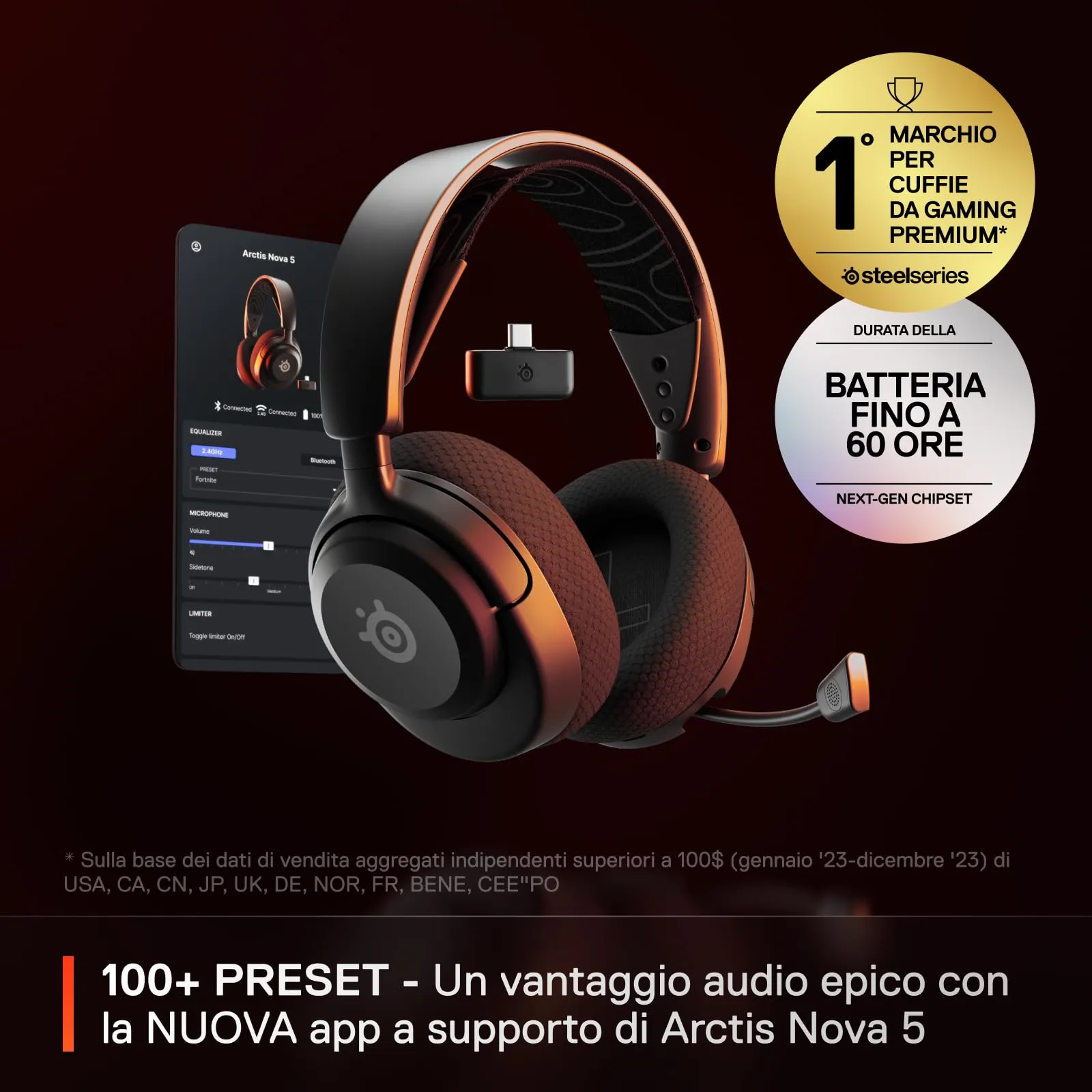 SteelSeries Arctis Nova 5 Wireless Gaming Headset - Neodymium Drivers, 60h Battery, 2.4GHz & Bluetooth, ClearCast Gen2.X Microphone - PC, PS5, Mobile - immagine 3