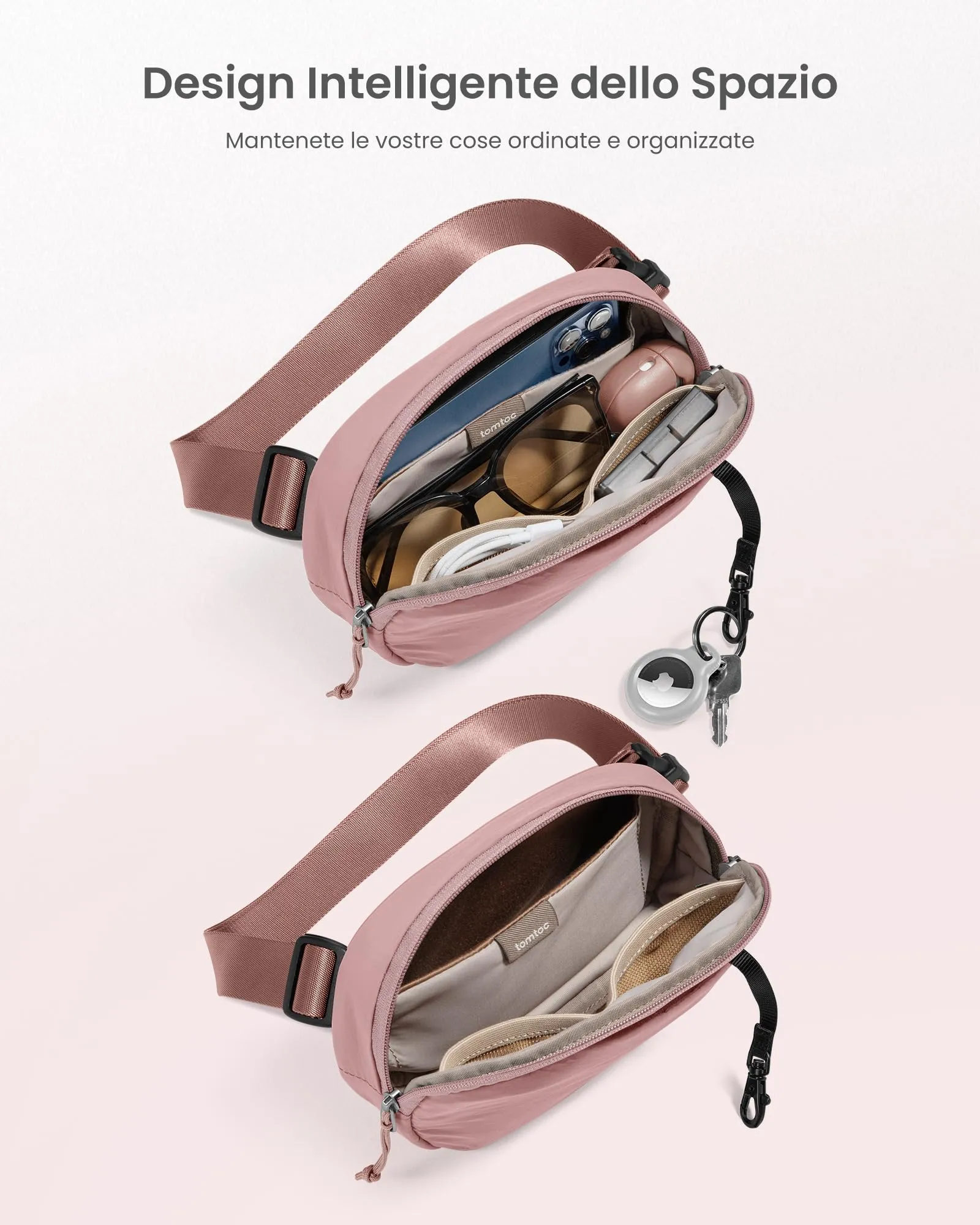 tomtoc Borsa a Tracolla da Donna con Protezione RFID, 1,5 L, Impermeabile, Rosa - immagine 3