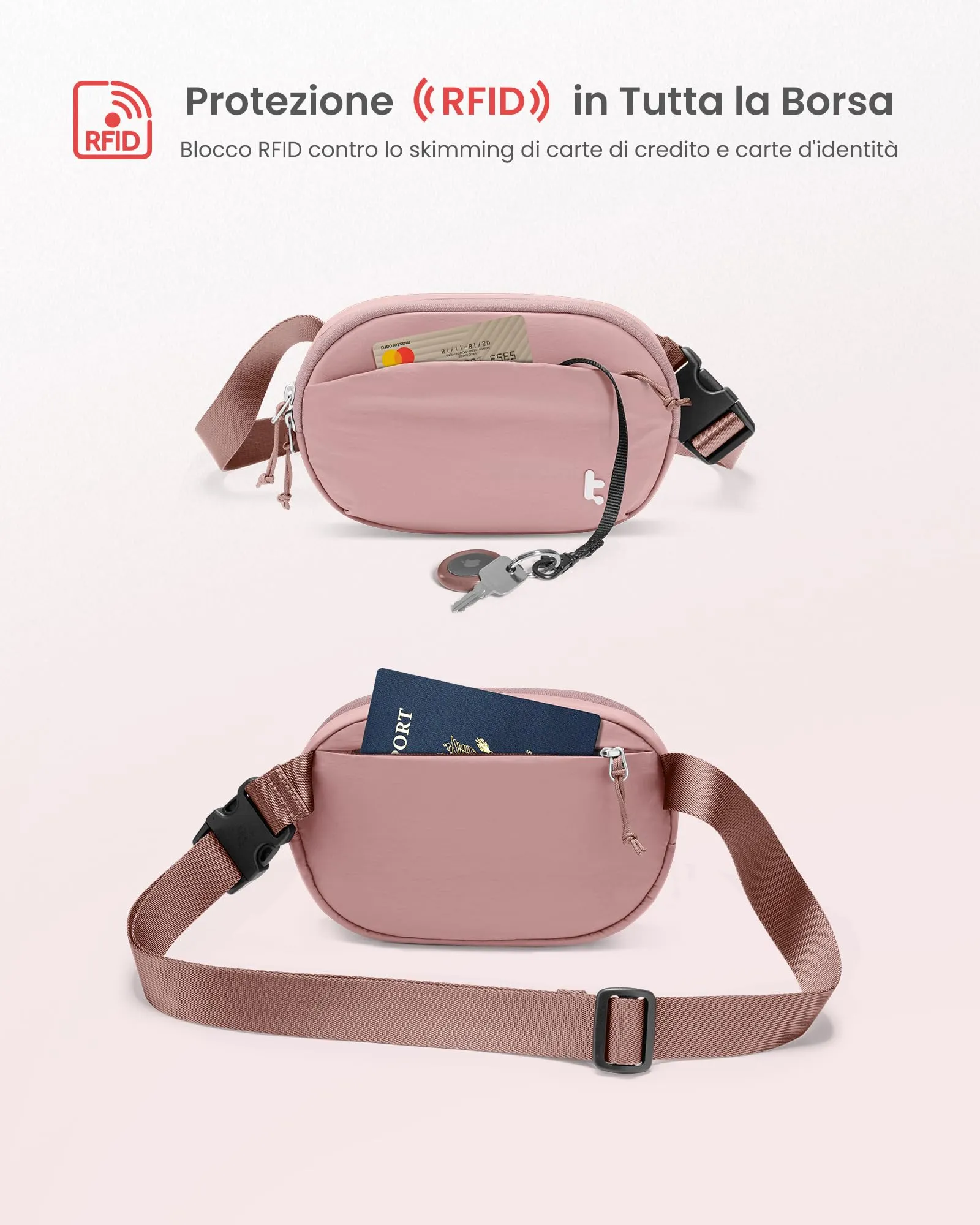 tomtoc Borsa a Tracolla da Donna con Protezione RFID, 1,5 L, Impermeabile, Rosa - immagine 4