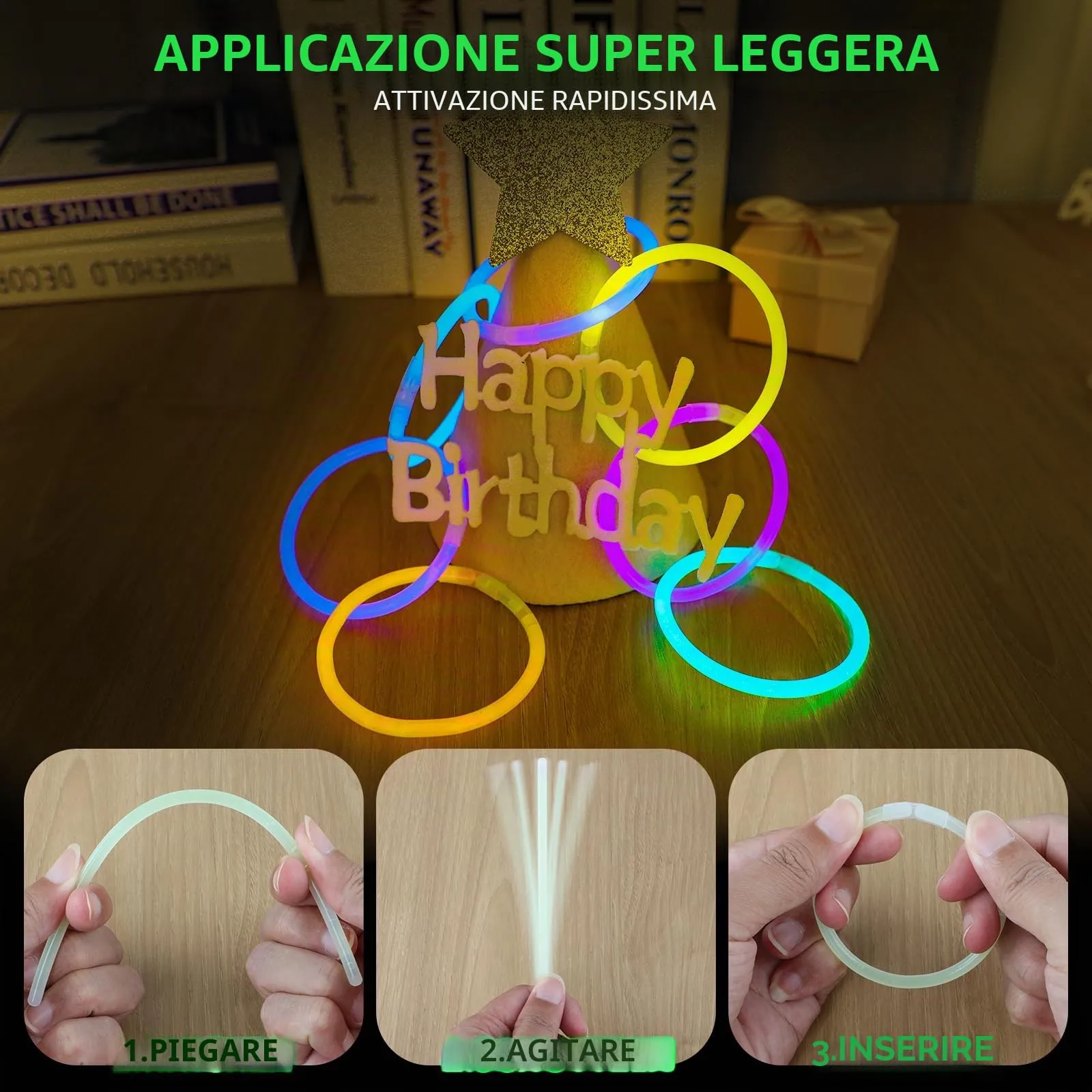 UooEA 300 Bastoncini Luminosi Multicolore con Connettori per Braccialetti e Collane - immagine 2