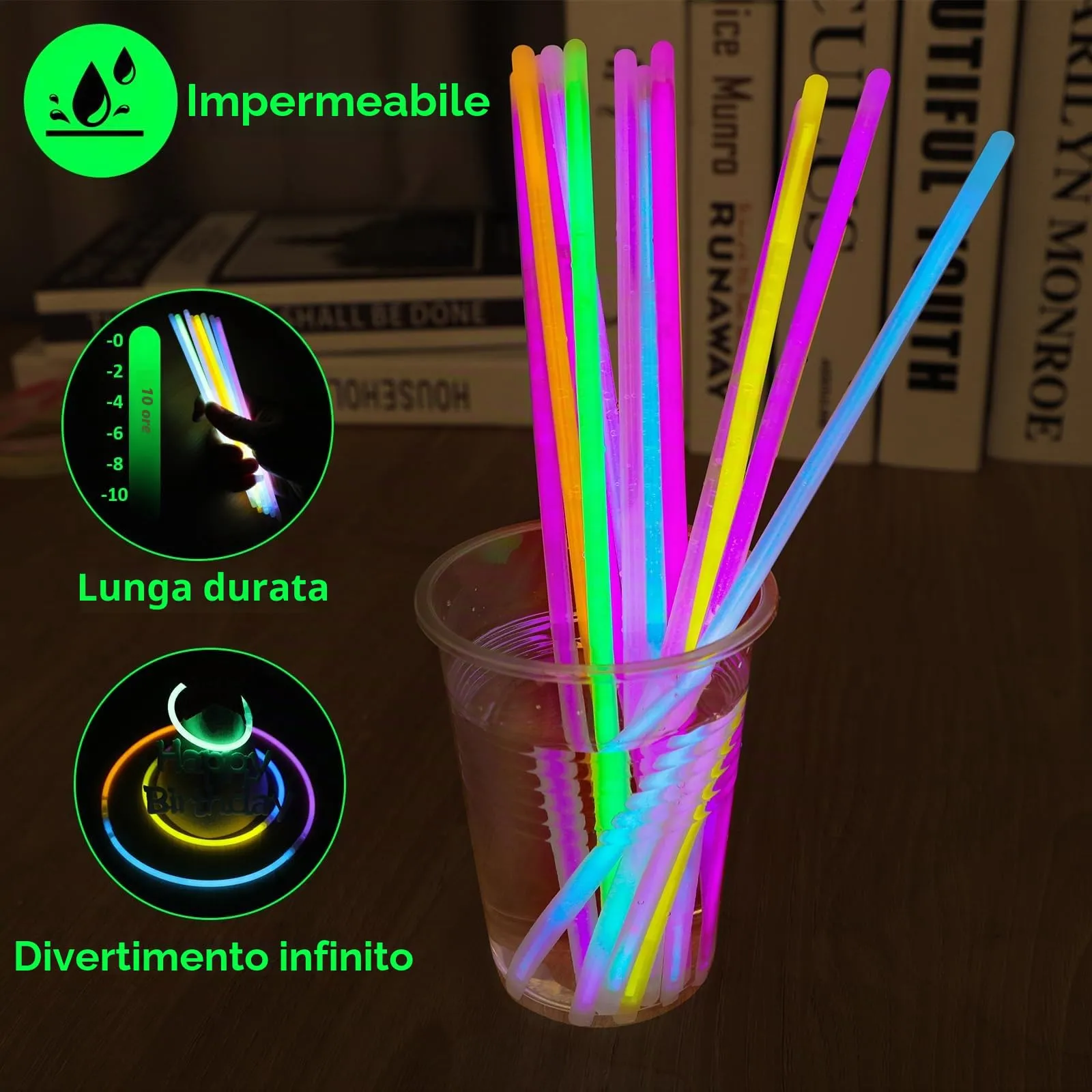UooEA 300 Bastoncini Luminosi Multicolore con Connettori per Braccialetti e Collane - immagine 4
