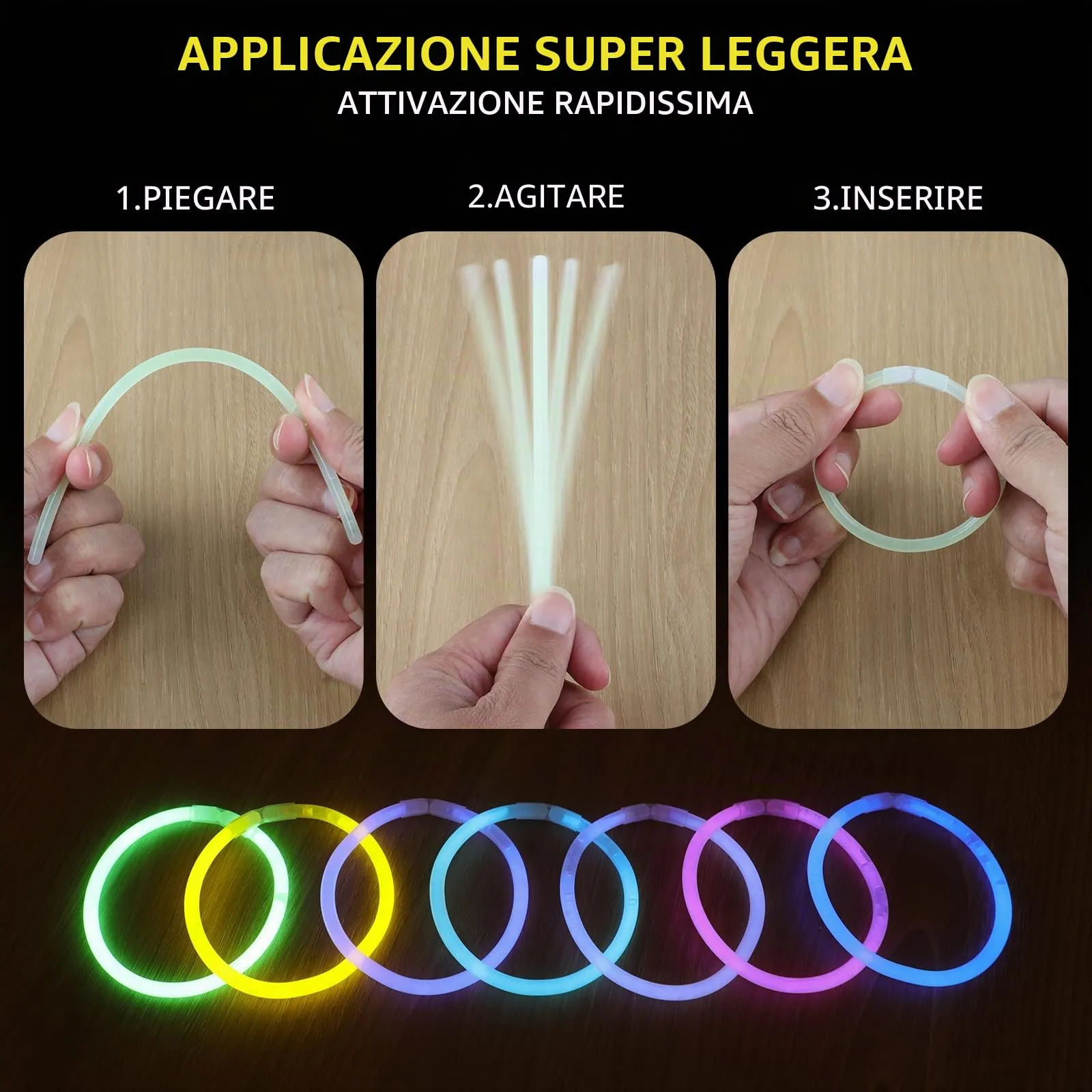 UooEA 300 Bastoncini Luminosi Multicolore con Connettori per Braccialetti e Collane - immagine 5