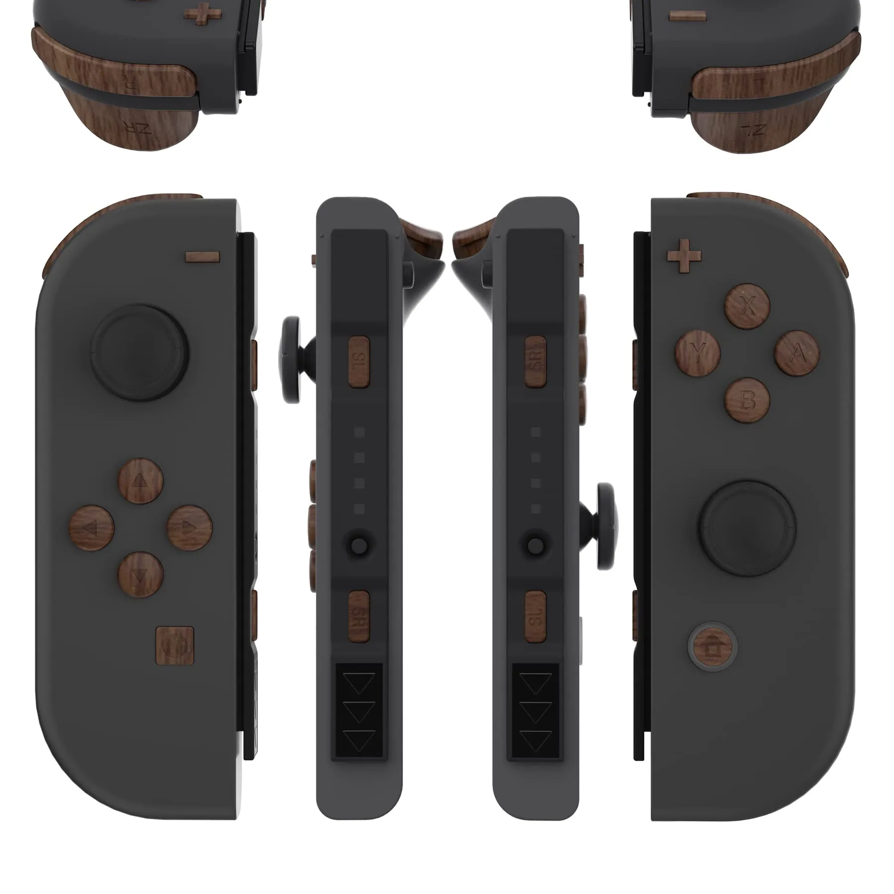 eXtremeRate Tasti Kit per Nintendo Switch e OLED Joycon, Pezzi di Ricambio Pulsanti e Cacciaviti - Venatura del Legno - immagine 1