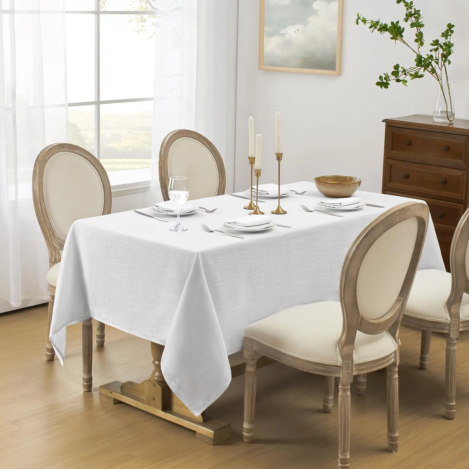 Softalker Tovaglia rettangolare in finto lino, impermeabile e antimacchia, 60 x 264 cm, Bianco - immagine 1