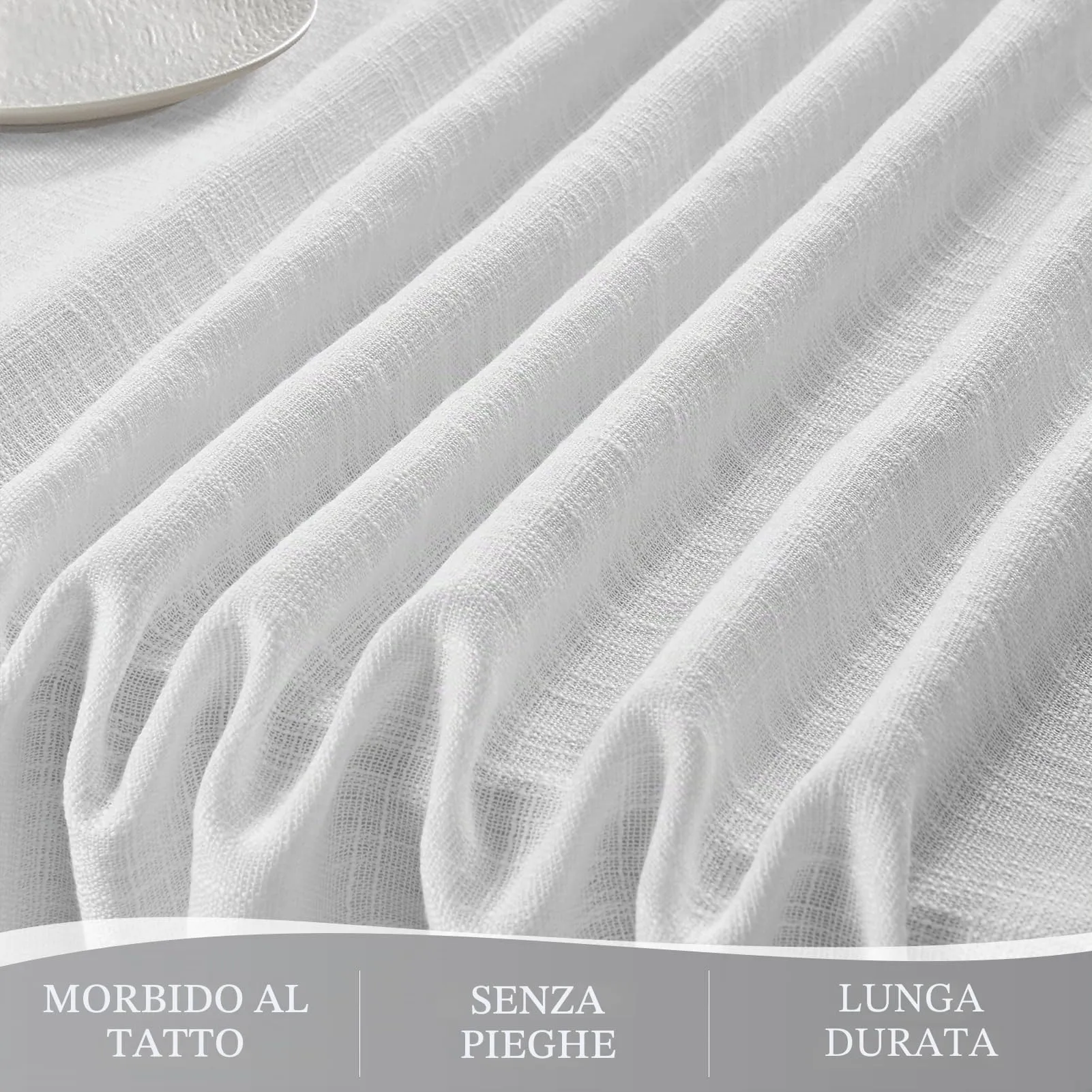 Softalker Tovaglia rettangolare in finto lino, impermeabile e antimacchia, 60 x 264 cm, Bianco - immagine 3